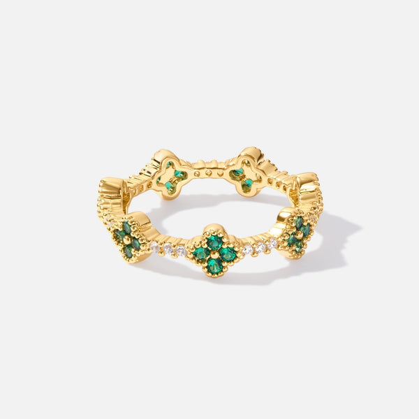 Annika – Gold Floral Ring with Emerald
